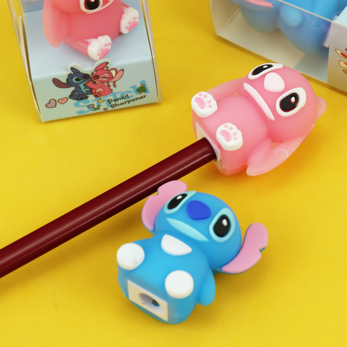 Caja 24 Sacapuntas Stitch Y Angel 1 Orificio Escolar Azul/rosa - Imagen 3