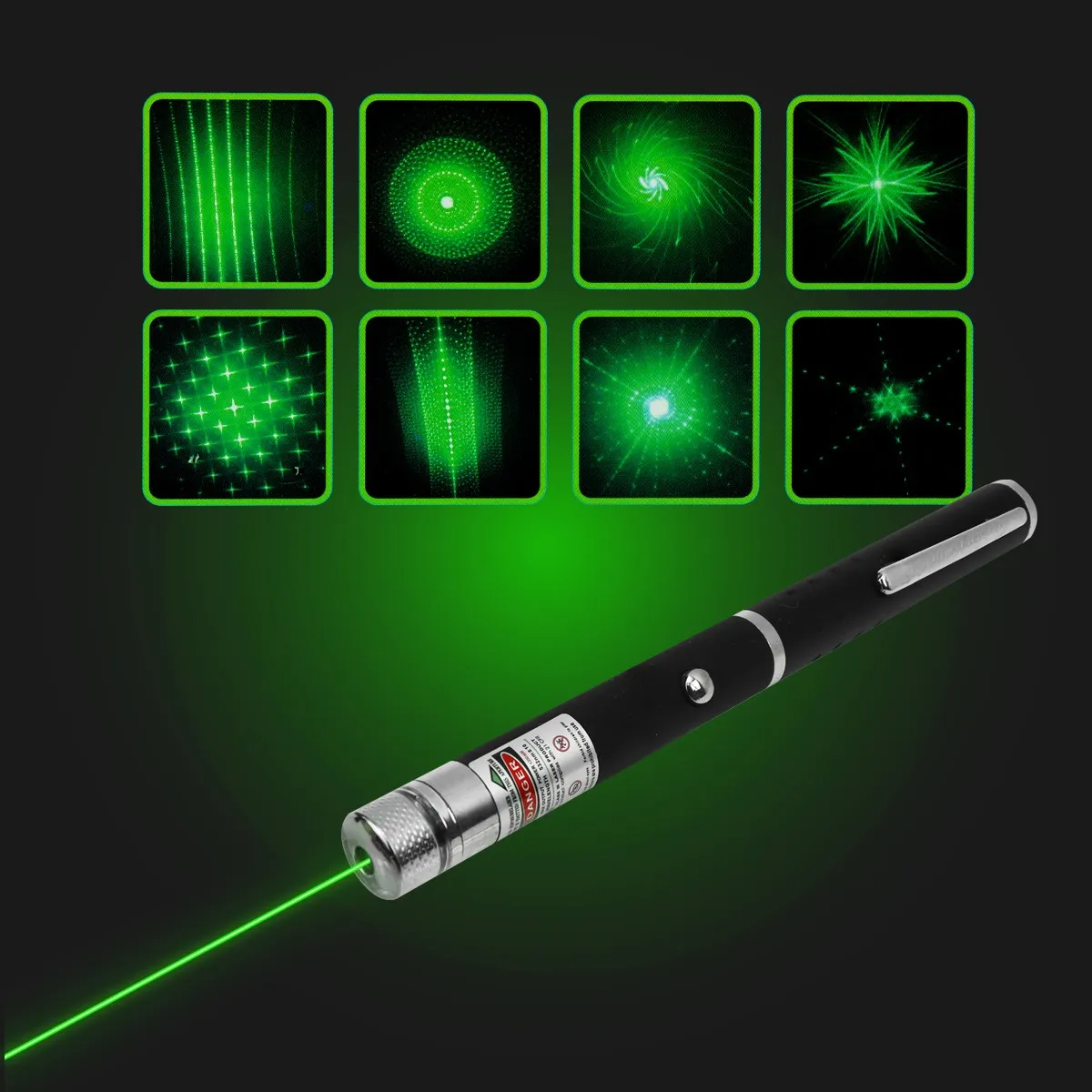 Laser Puntero Tipo Pluma 532nm Verde 8 Puntas Efectos 200 M - Imagen 6