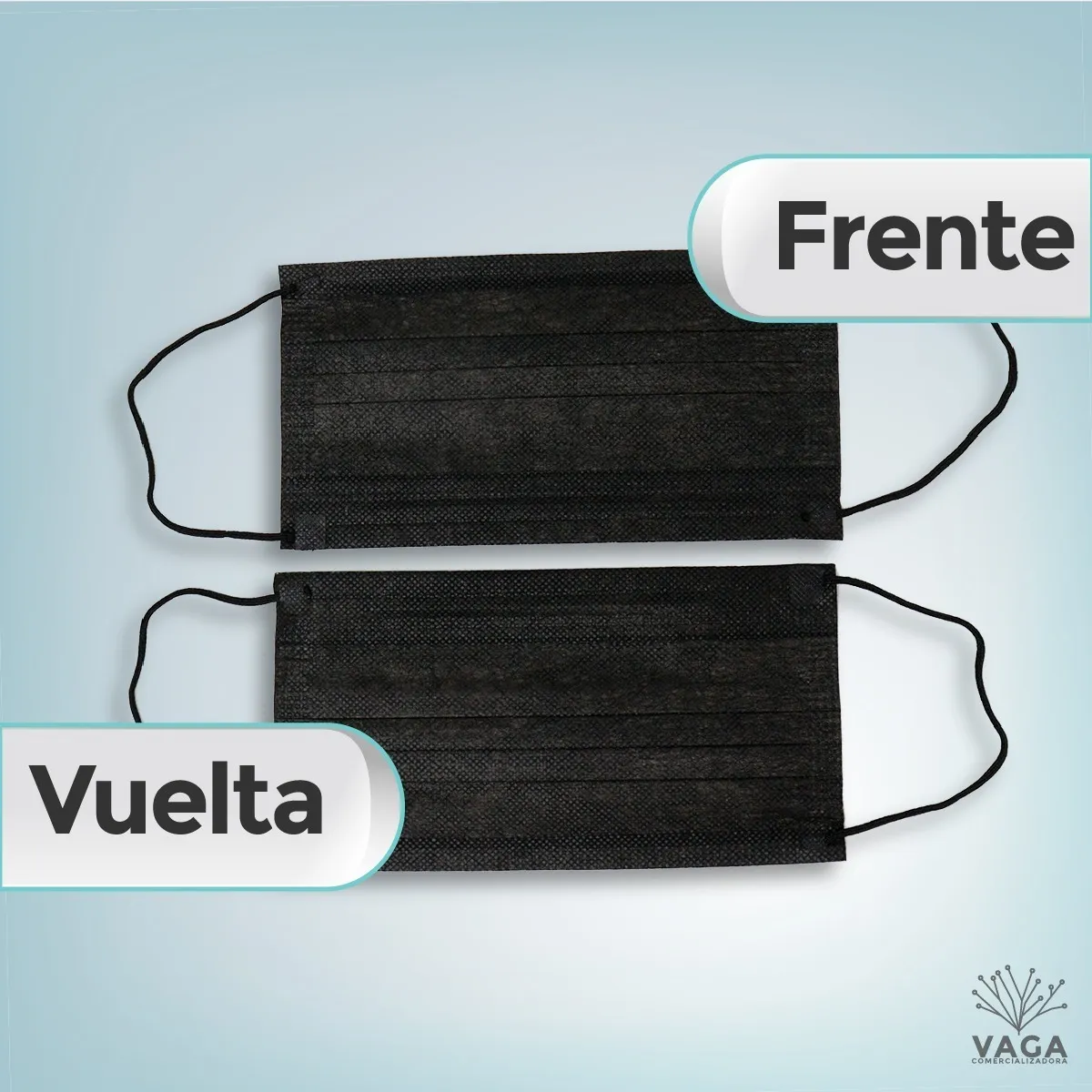 Cubrebocas Negro Plisado Tricapa Termosellado 50 Piezas Vaga - Imagen 3