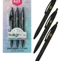 3 Bolígrafos Kiut Soft Touch Punta Delgada 0.7mm Negro Negro