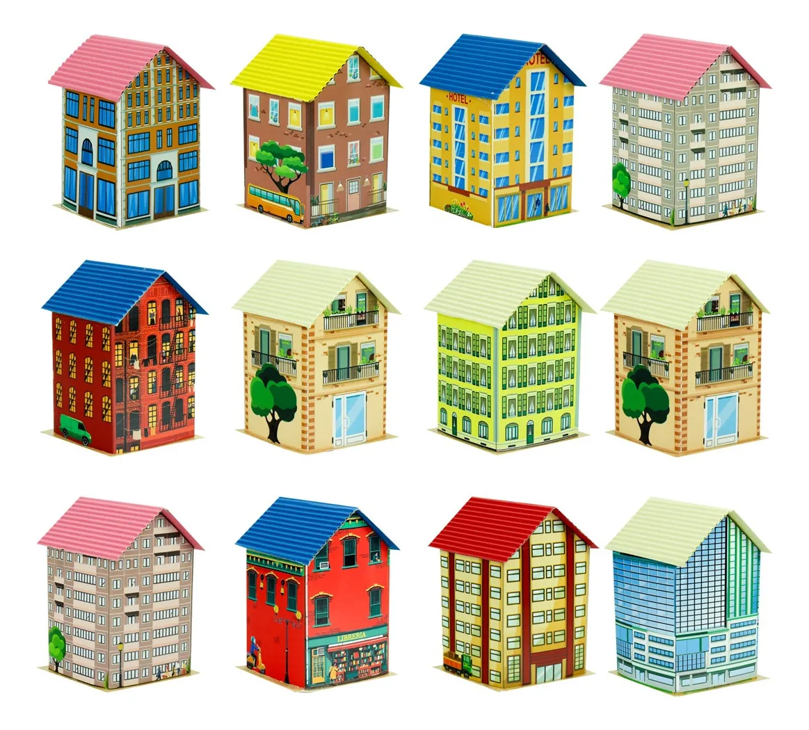 12 Edificios De 10 Cm Cartón Para Maqueta
