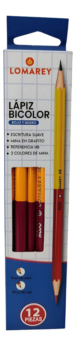 Pack 12 Piezas Lápiz Bicolor Lomarey Triangular Escolar Trazo Grafito