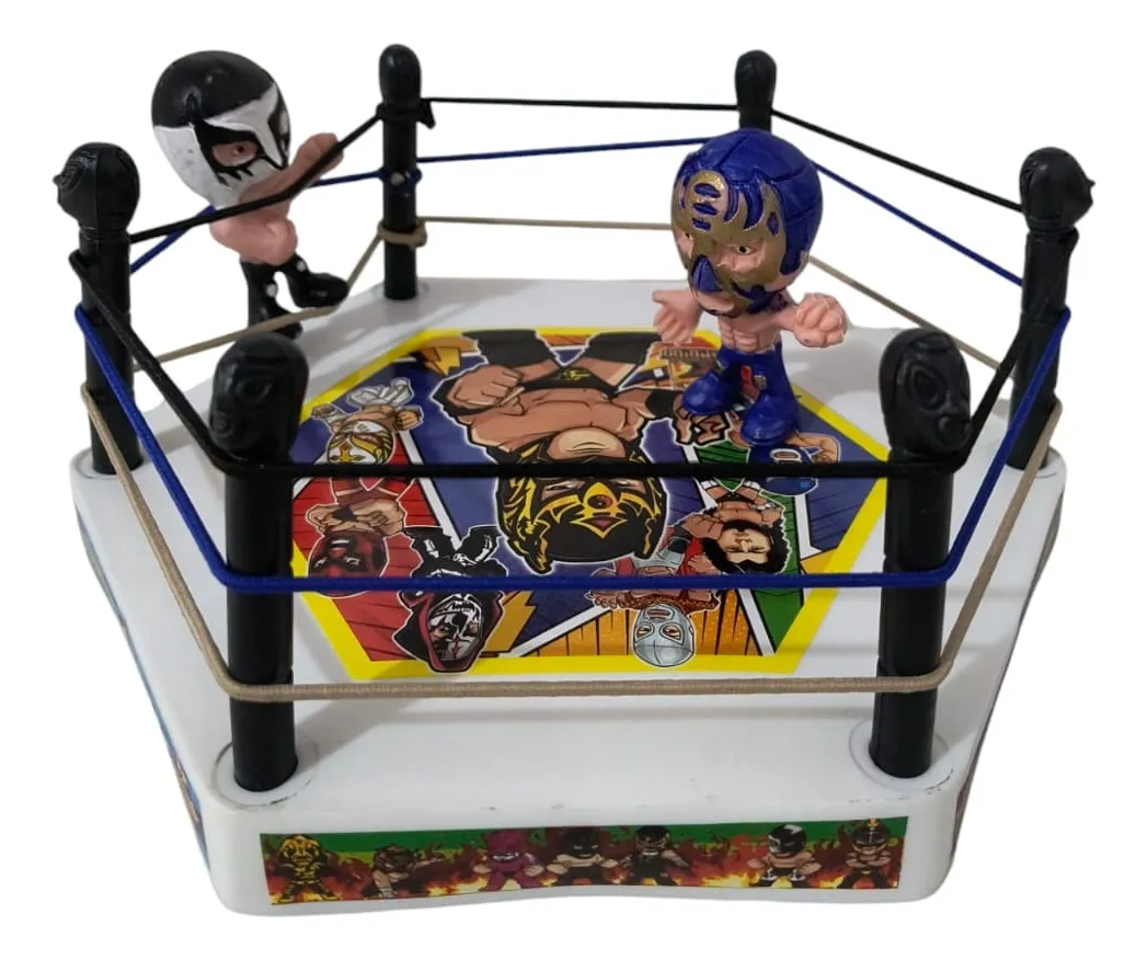 Juguete Ring De Lucha Libre Hexadrilatero Con 2 Luchadores