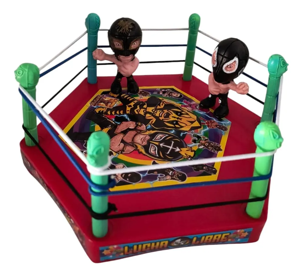 Juguete Ring De Lucha Libre Hexadrilatero Con 2 Luchadores - Imagen 2