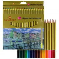 24 Lápices Colores Largos Triangulares Dorados Lomarey