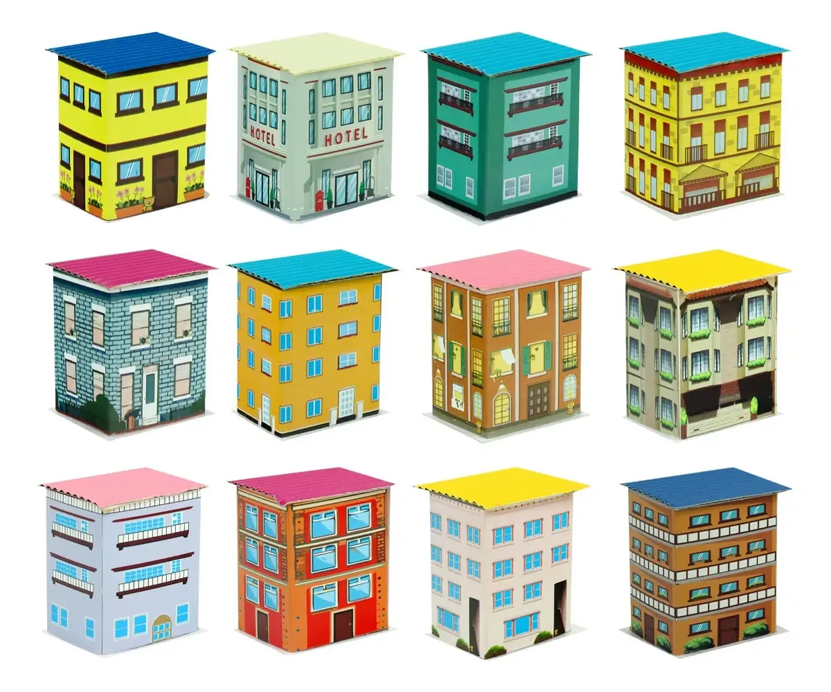 12 Edificios De 5 Cm Cartón Para Maqueta Escolar