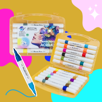 12 Marcadores Dobles Acrílico Colores Punta Pincel Talentito