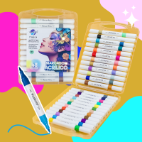 24 Marcadores Dobles Acrílico Colores Punta Pincel Talentito