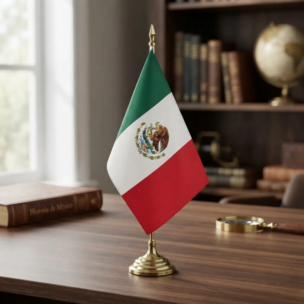 Bandera De México Para Escritorio Tricolor Con Asta 45x26 Cm